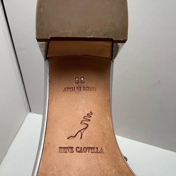 Rene Caovilla Women's Silver Leather Ankle Strap Sandals Size 36 Made In Italy - Picture 13 of 14